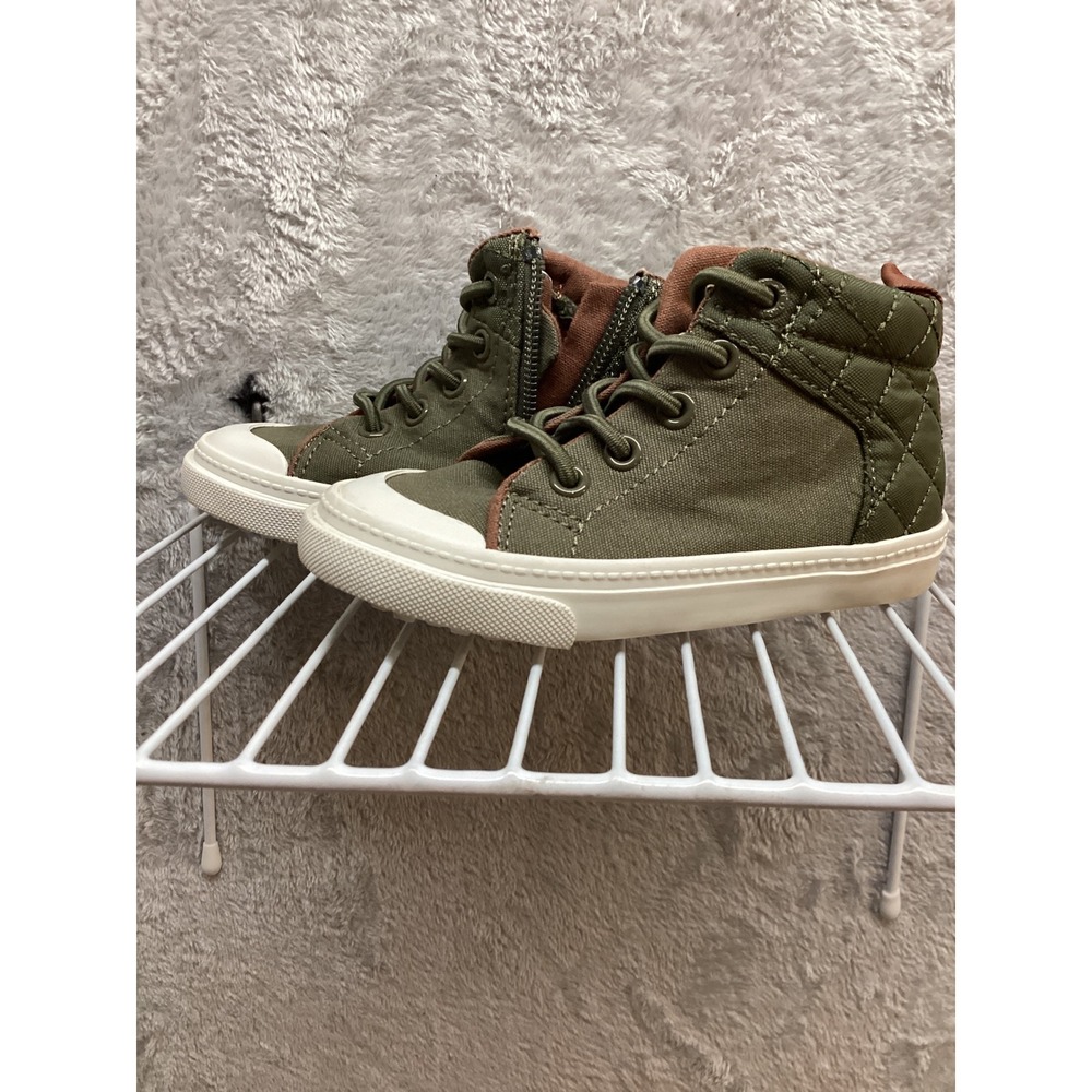 Old Navy Kids Green Canvas High Top Sneakers Side Zip‎ Lace Up Size Toddler 7 - Picture 4 of 7